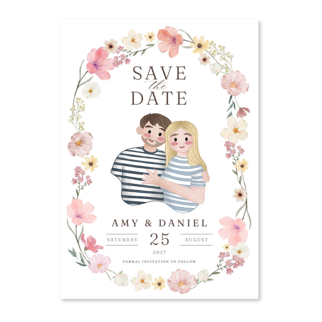 Floral Wreath | Personalised Save The Date Invitations - KtRose Designs