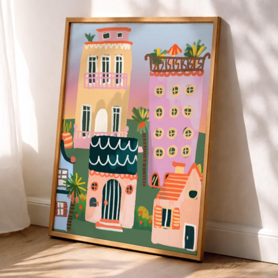 Pastel Houses | Art Print - KtRose Designs