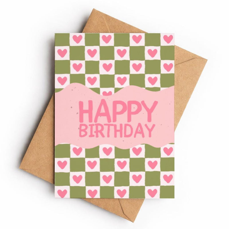 Green Hearts Happy Birthday | Birthday Card - KtRose Designs