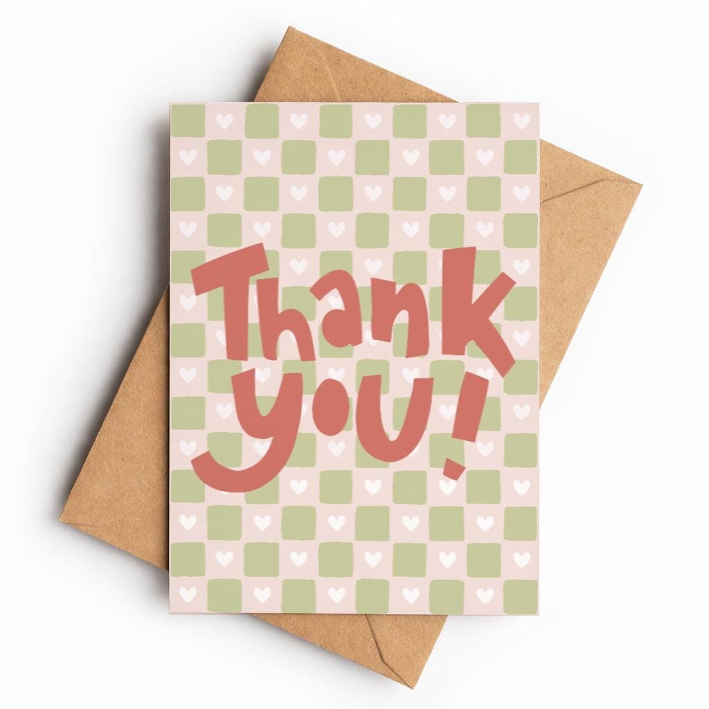 Green Checker Thank You | Greeting Card - KtRose Designs